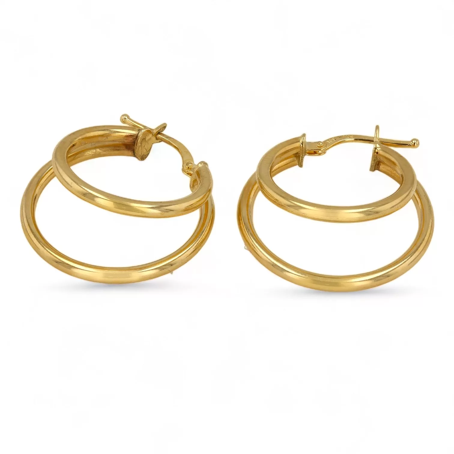 10K yellow gold double hoops earrings Italian handcrafted-227042