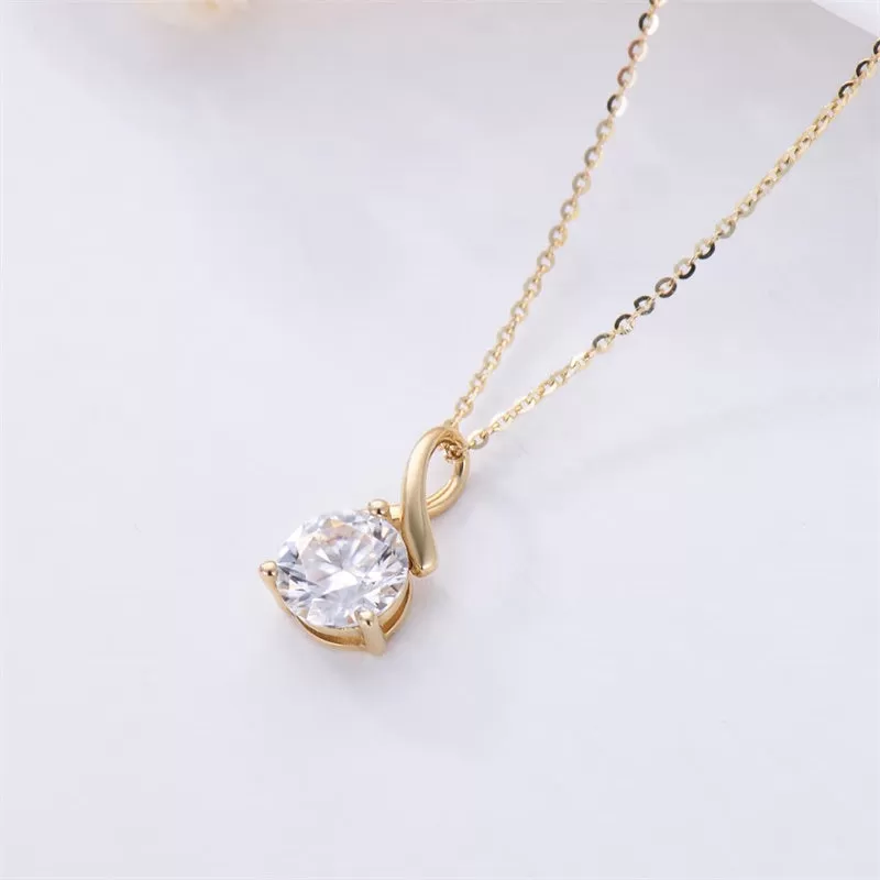 14K Gold Moissanite Necklace for Women, 1 carat D Colour Moissanite Solitaire Pendant Necklace, Real Yellow Gold Sunshine Necklace