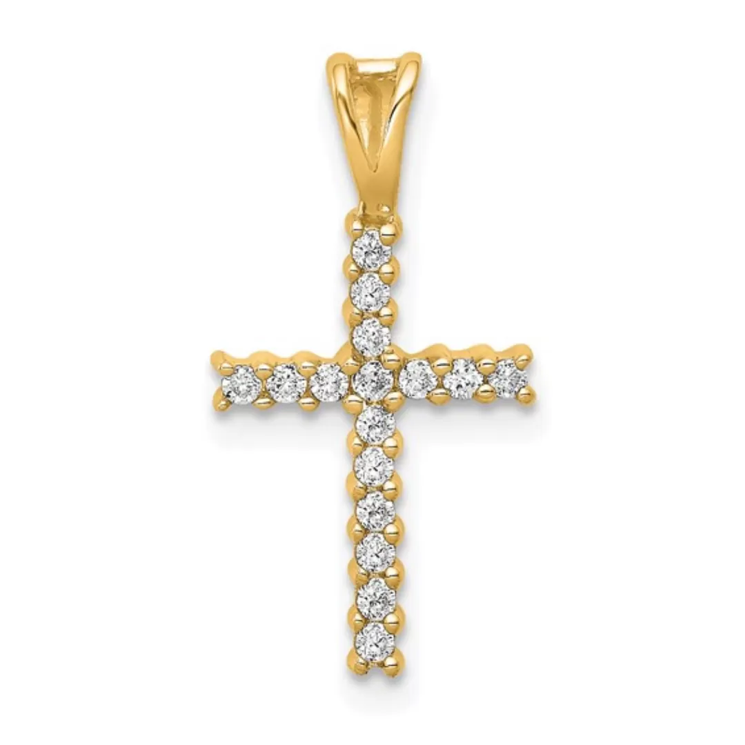 14K Gold Pave Diamond Cross Pendant