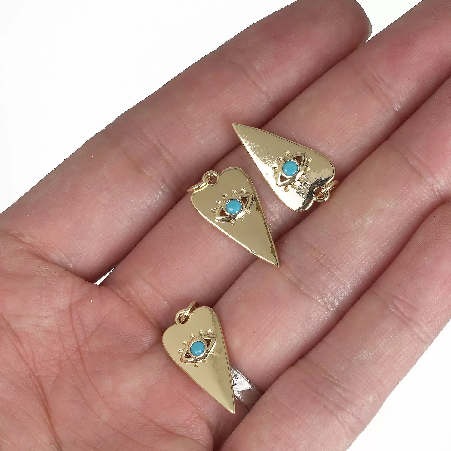 14K Real Gold Plated 10*20mm Heart Shape Charm Dainty Turquoise Evil Eye Charm 1 Piece 10331405