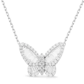 14K White Gold Diamond Butterfly Pendant Necklace