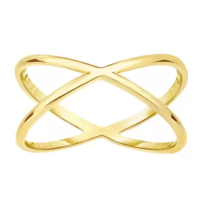 14K Yellow Gold Cross Over X Design Ring