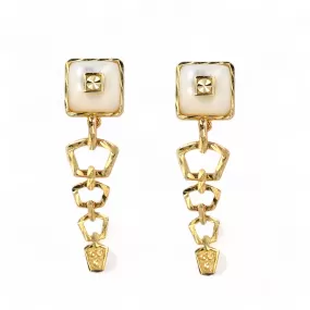 14K Yellow gold Picassa dangling mother pearl studs earrings-12849