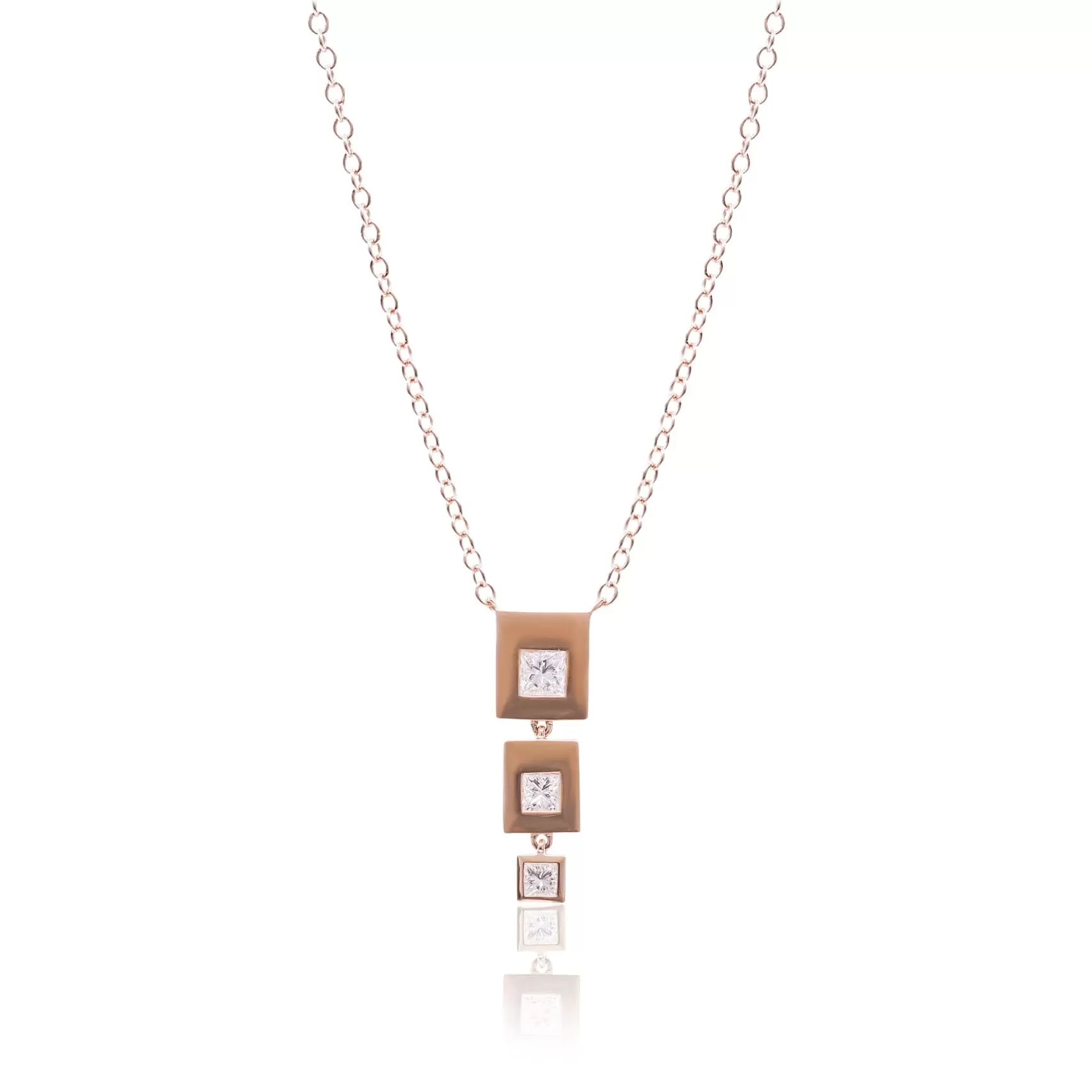 18K ROSE GOLD SEGMENTED BAR PENDANT WITH BEZEL-SET PRINCESS CUT DIAMONDS 0.30CTW