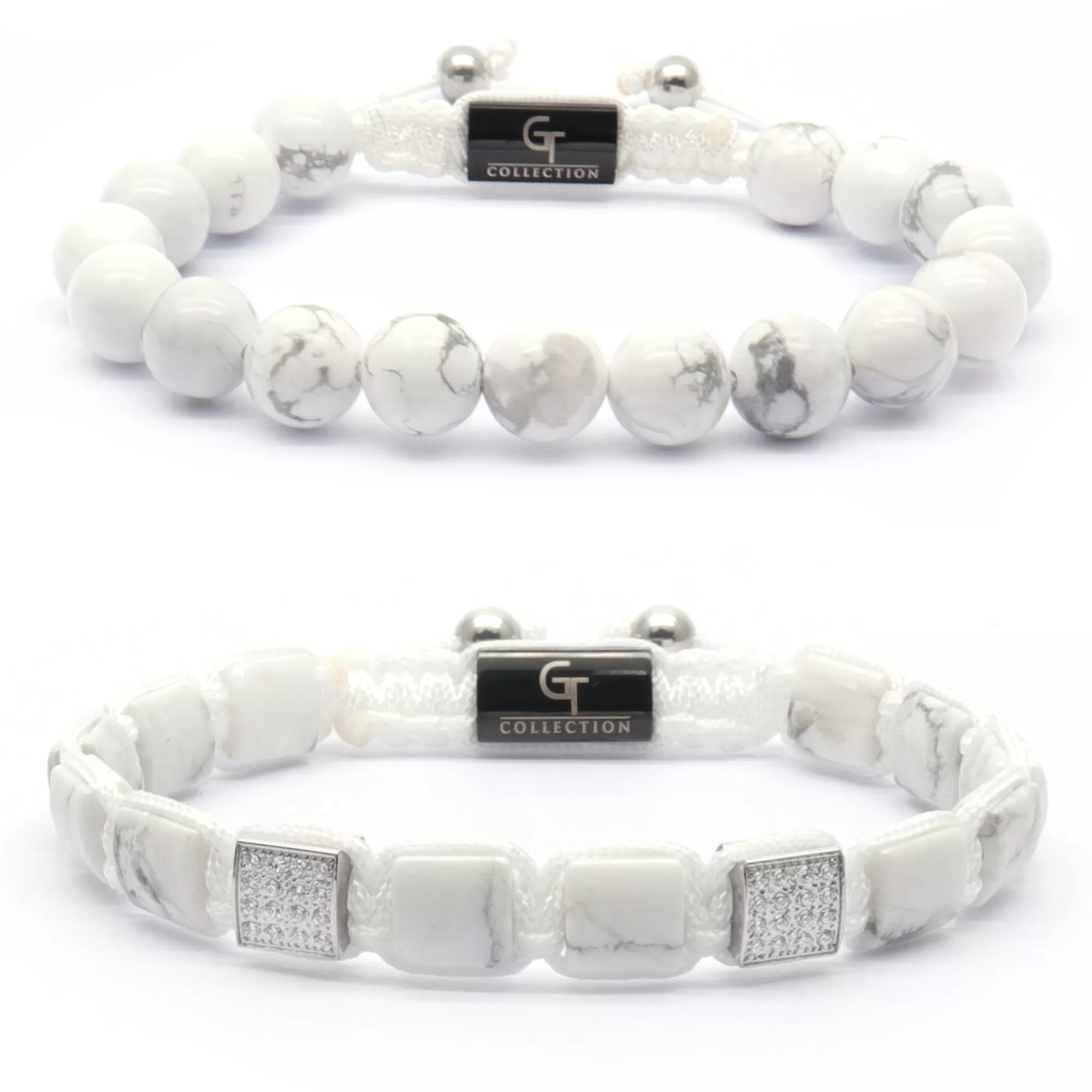 2 PIECE SET - HOWLITE Single Bead & Flatbead Bracelet