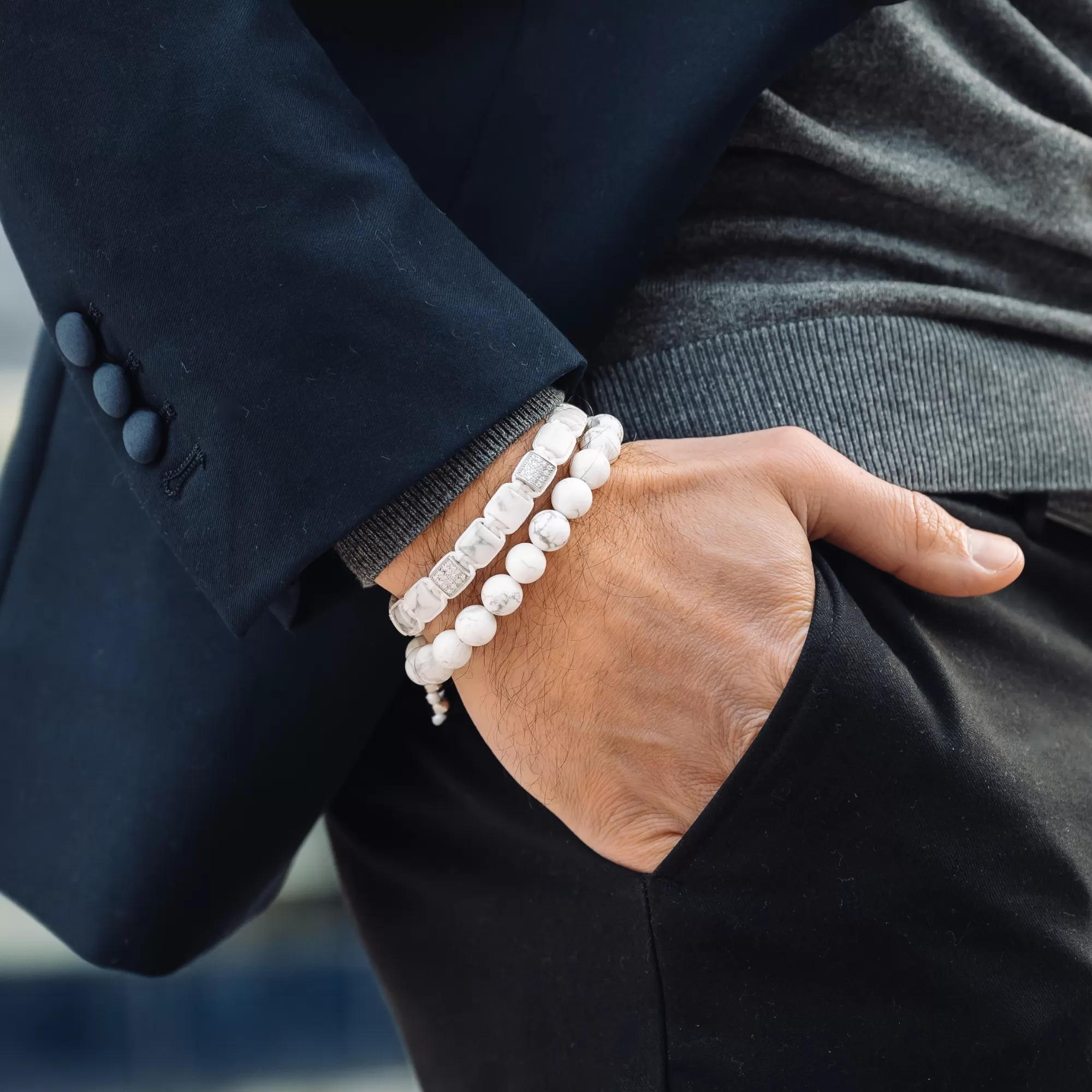 2 PIECE SET - HOWLITE Single Bead & Flatbead Bracelet