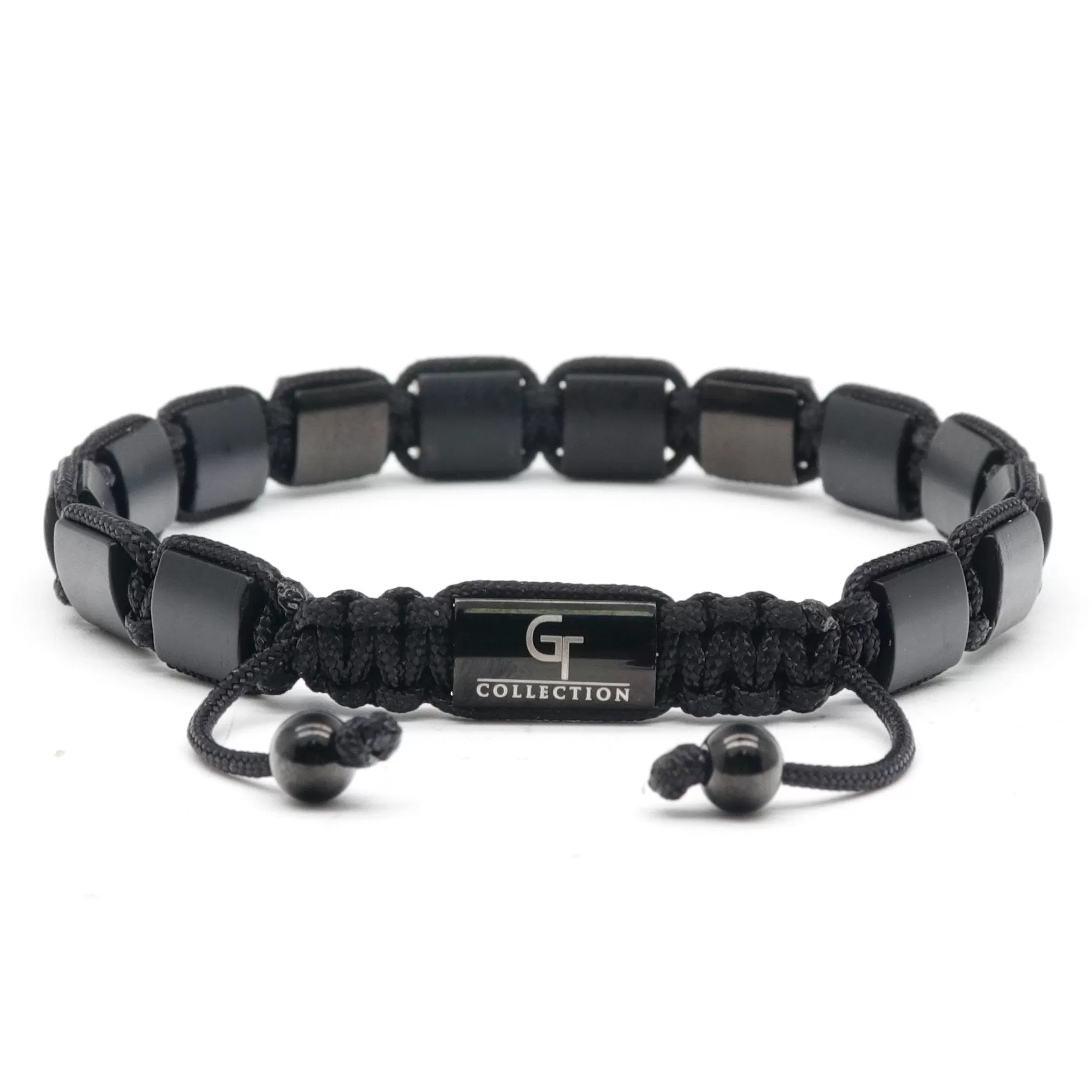 2 PIECE SET - Men's BLACK ONYX Single Bead Bracelet And Flatbead Bracelet