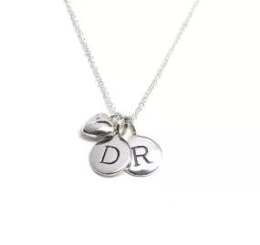 2 Silver Initial & Puffed Heart Charm Necklace