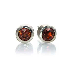 4mm Garnet Bezel Set Stud Earrings