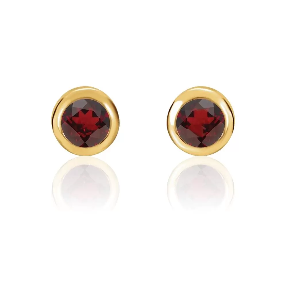 4mm Garnet Bezel Set Stud Earrings