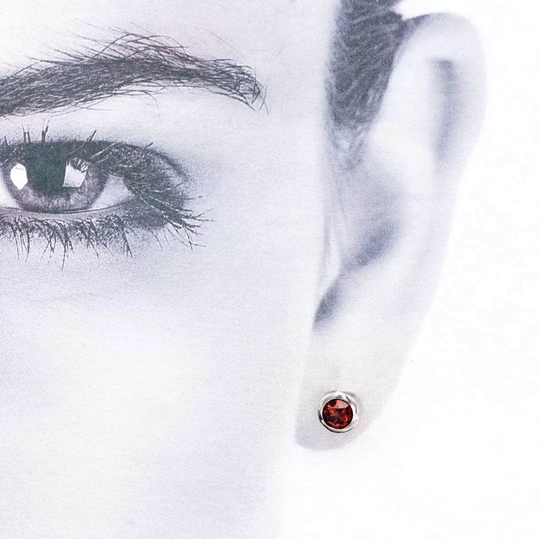 4mm Garnet Bezel Set Stud Earrings