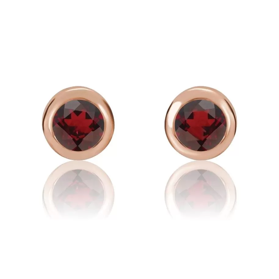 4mm Garnet Bezel Set Stud Earrings