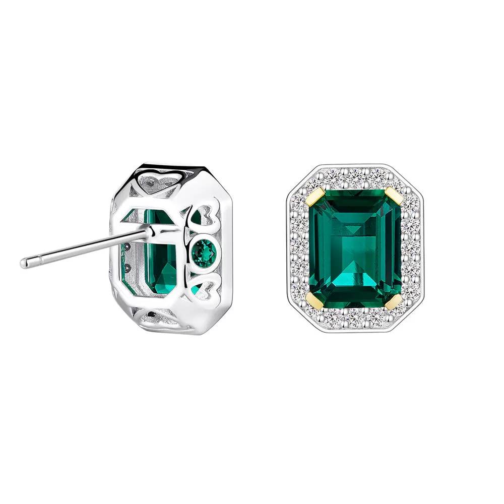 6 Ctw Emerald-Cut Emerald Stud Earrings With Moissanite Pave Halo