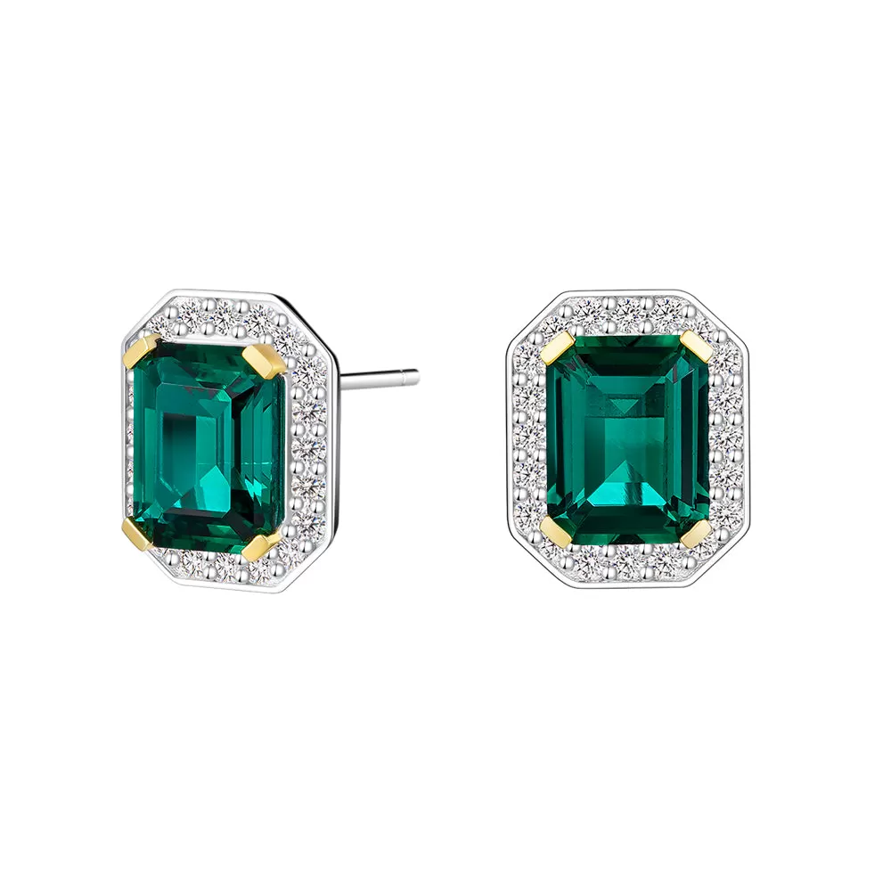 6 Ctw Emerald-Cut Emerald Stud Earrings With Moissanite Pave Halo