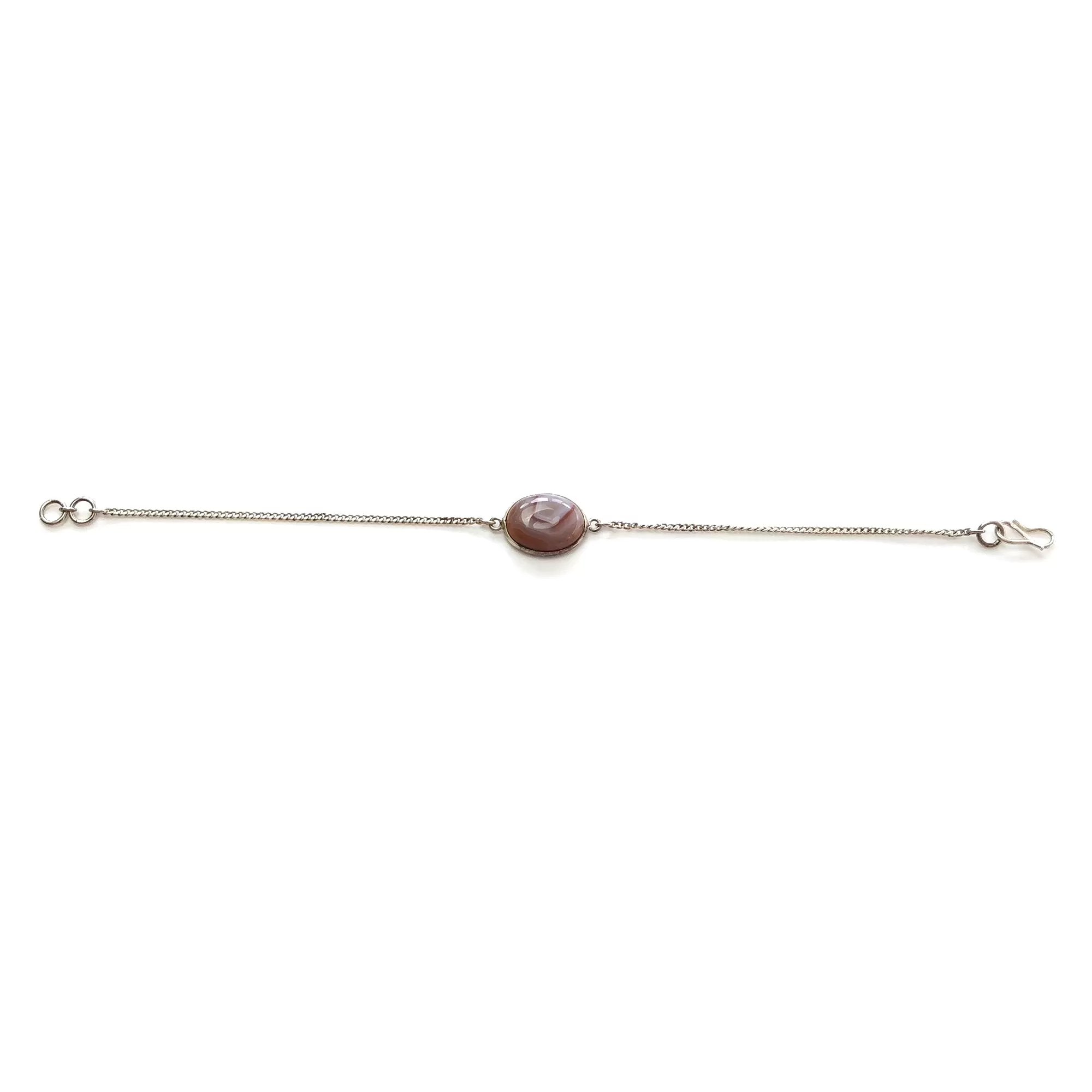 925 Sterling Silver Bracelet : 4.38gms Natural Agate Gemstone Plain Oval Shape Bezel Set Chain Bracelet 8"