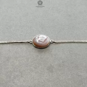 925 Sterling Silver Bracelet : 4.38gms Natural Agate Gemstone Plain Oval Shape Bezel Set Chain Bracelet 8"