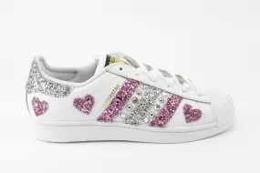 Adidas Superstar Pink Silver Glitter Cuori & Strass