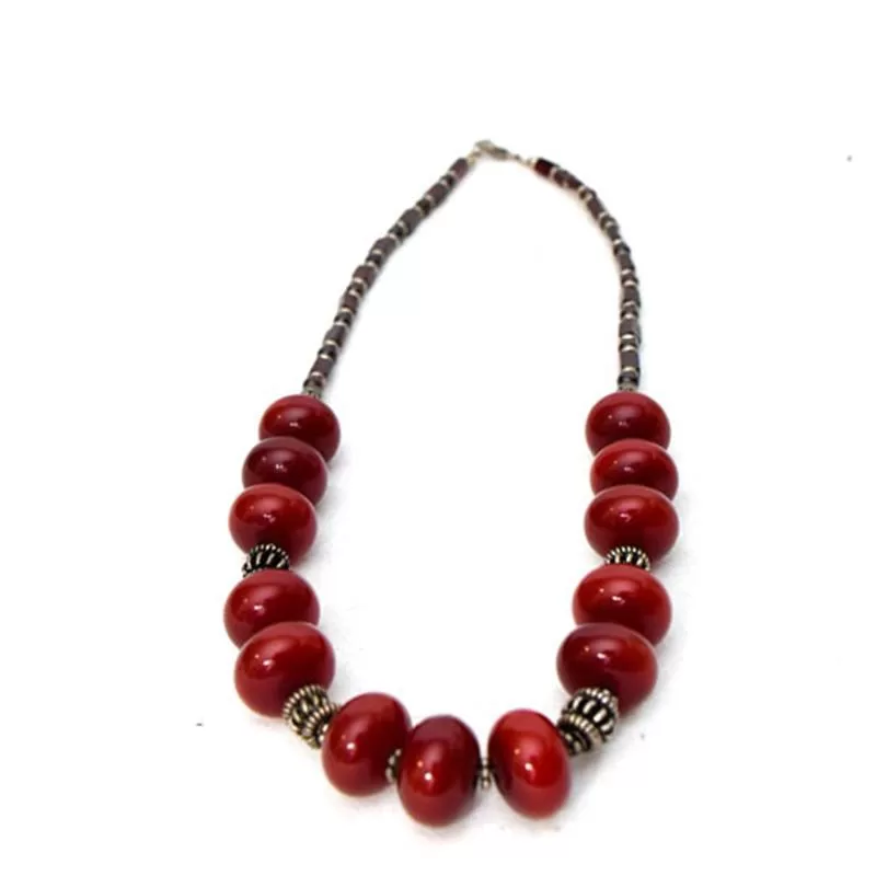 African Maroon Amber Neckline Necklace 05