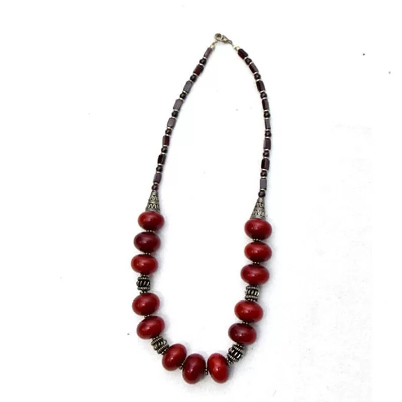 African Maroon Amber Neckline Necklace 05