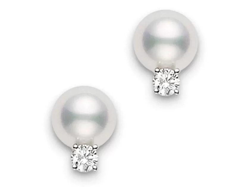 Akoya Pearl and Diamond Stud Earrings