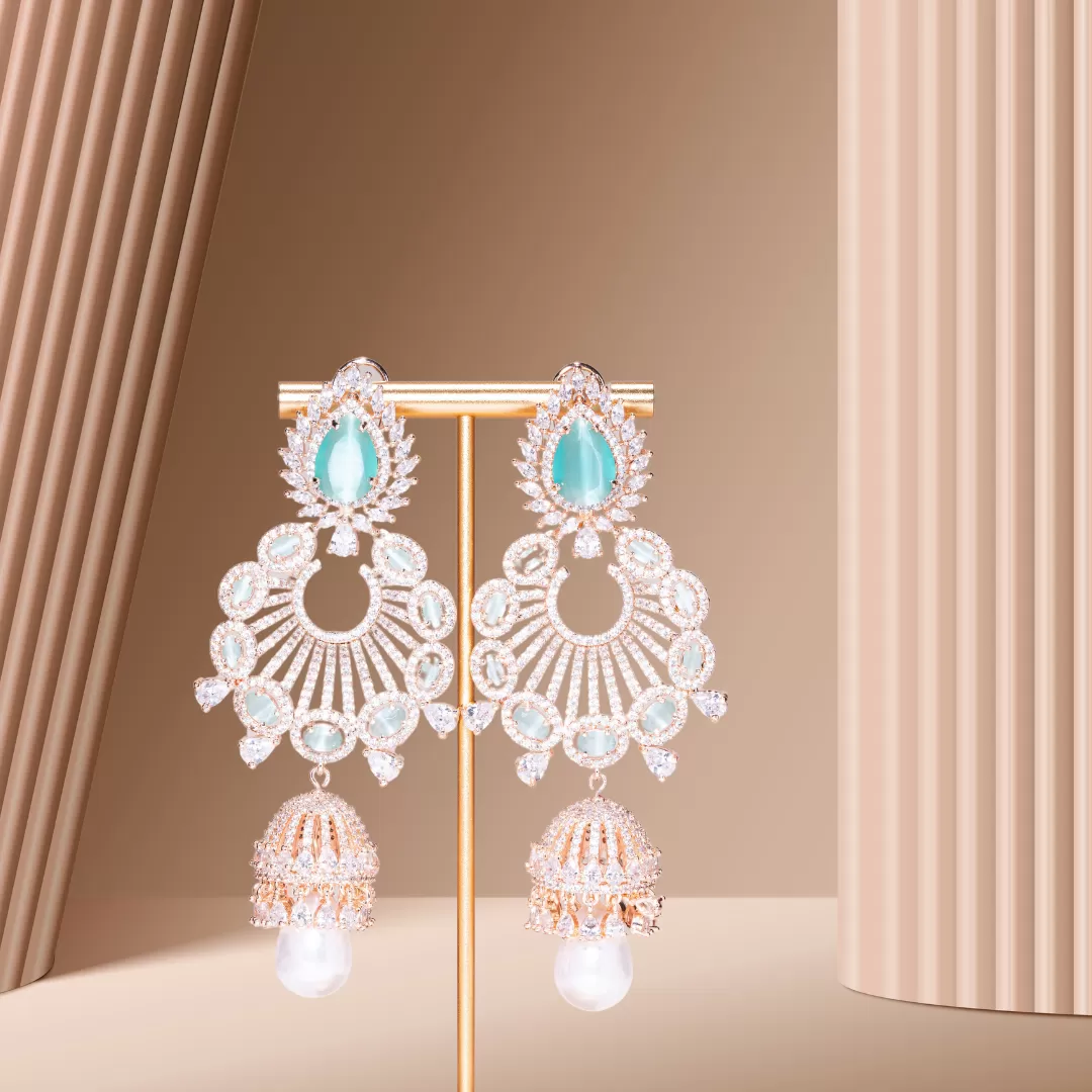 Alara Mint & Rose Gold Statement Indian Jewelry Earrings Rose Gold - Jaipur Rose Modern Luxury Designer Indian Jewelry