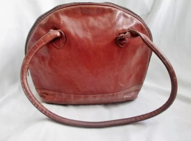 ALFA FLORENCE ITALY GENUINE LEATHER Loop Hoop Bag Tote Purse Satchel BROWN