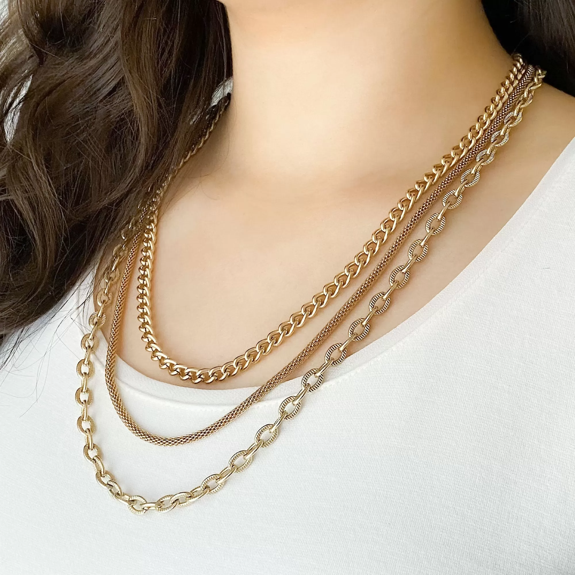 ALFIE triple strand gold layered necklace