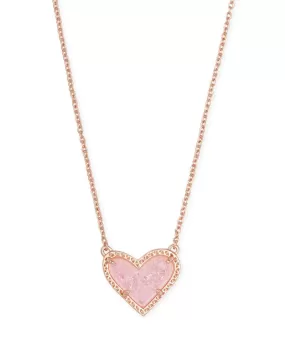 Ari Heart Short Pendant Necklace Rose Gold Pink Drusy by Kendra Scott