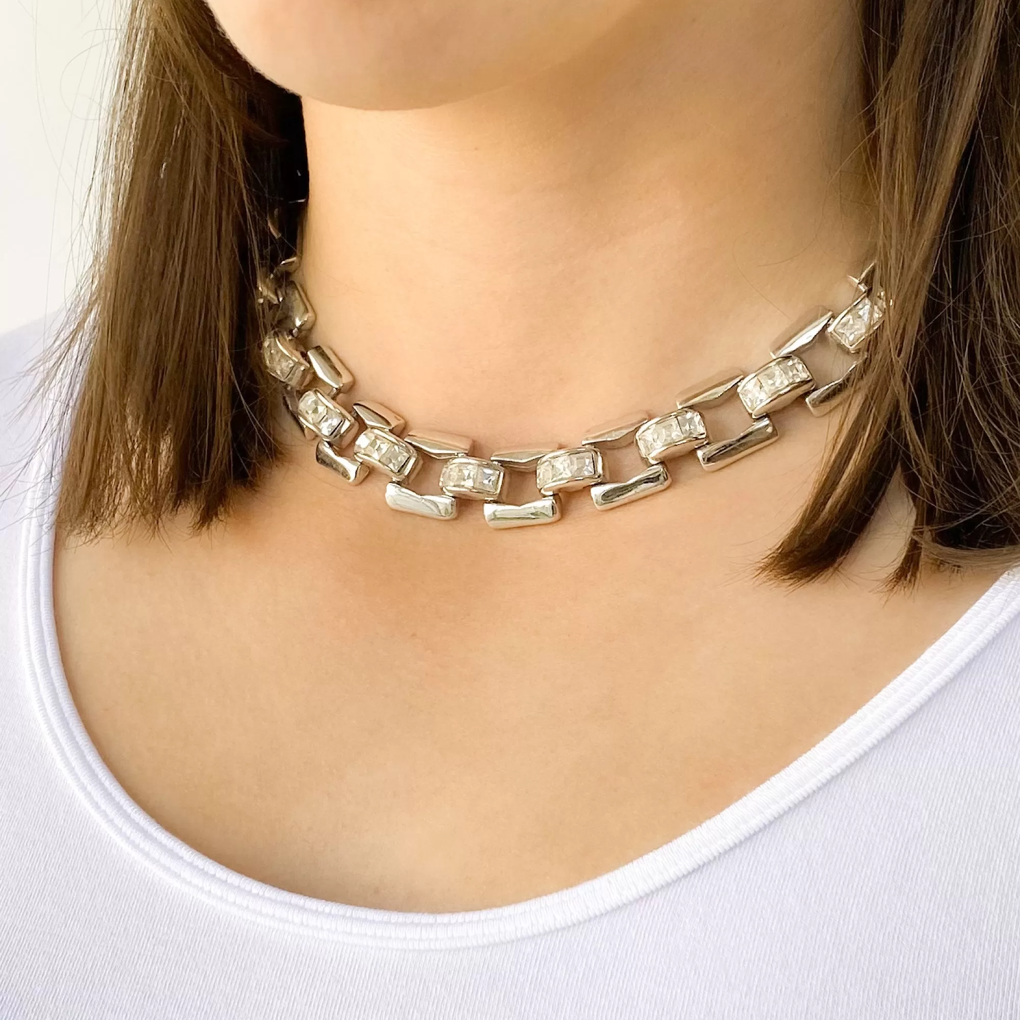 AVONDALE silver rhinestone chain necklace