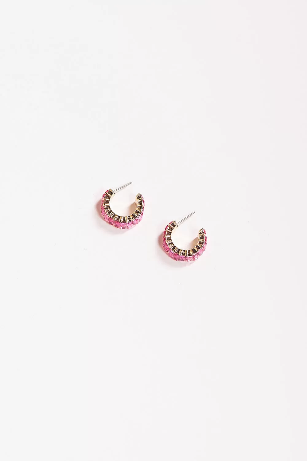 Baguette Jewel Mini Hoops in Hot Pink