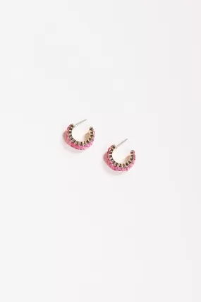 Baguette Jewel Mini Hoops in Hot Pink