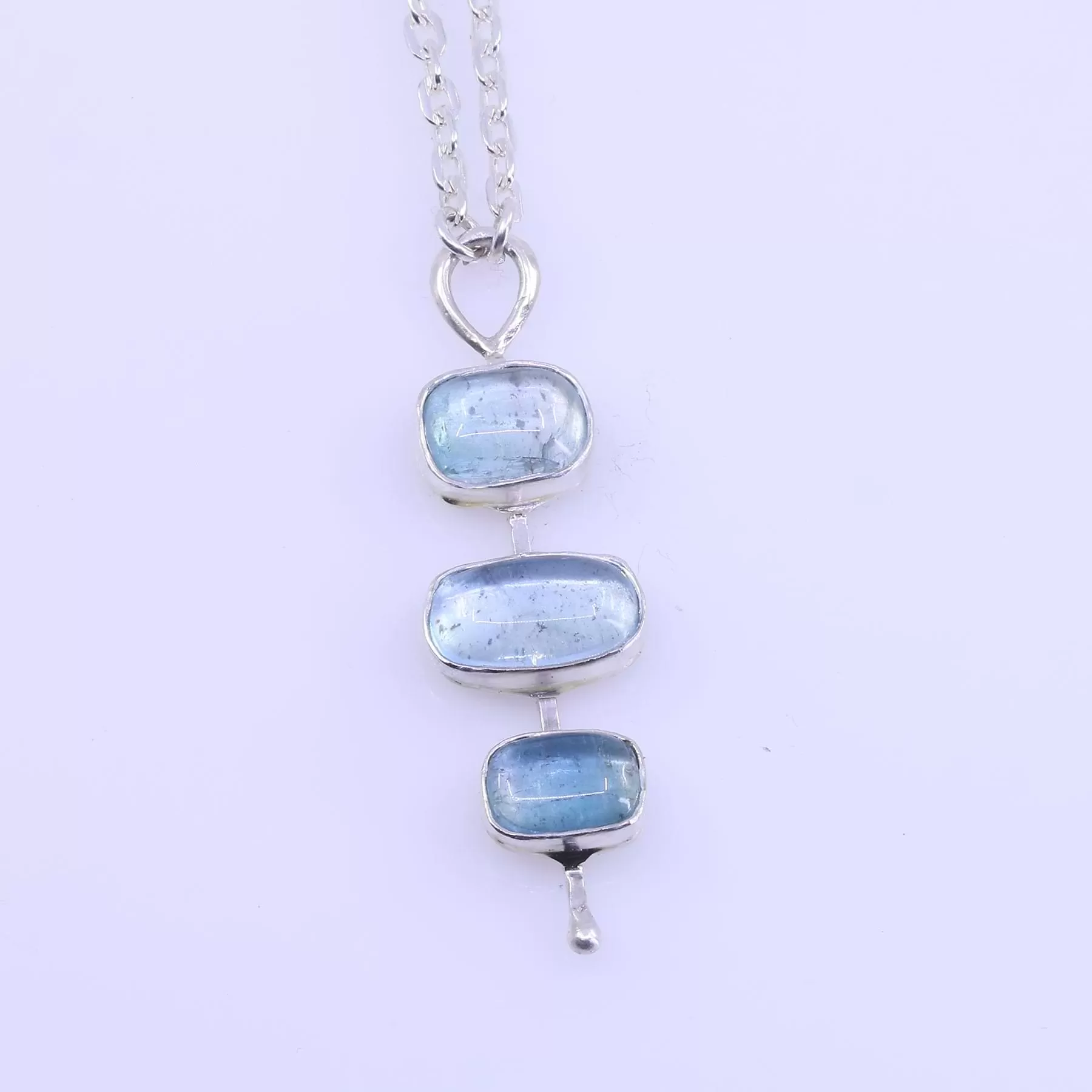 Baltic Sea - Aquamarine and Tourmaline Silver Pendant Necklace