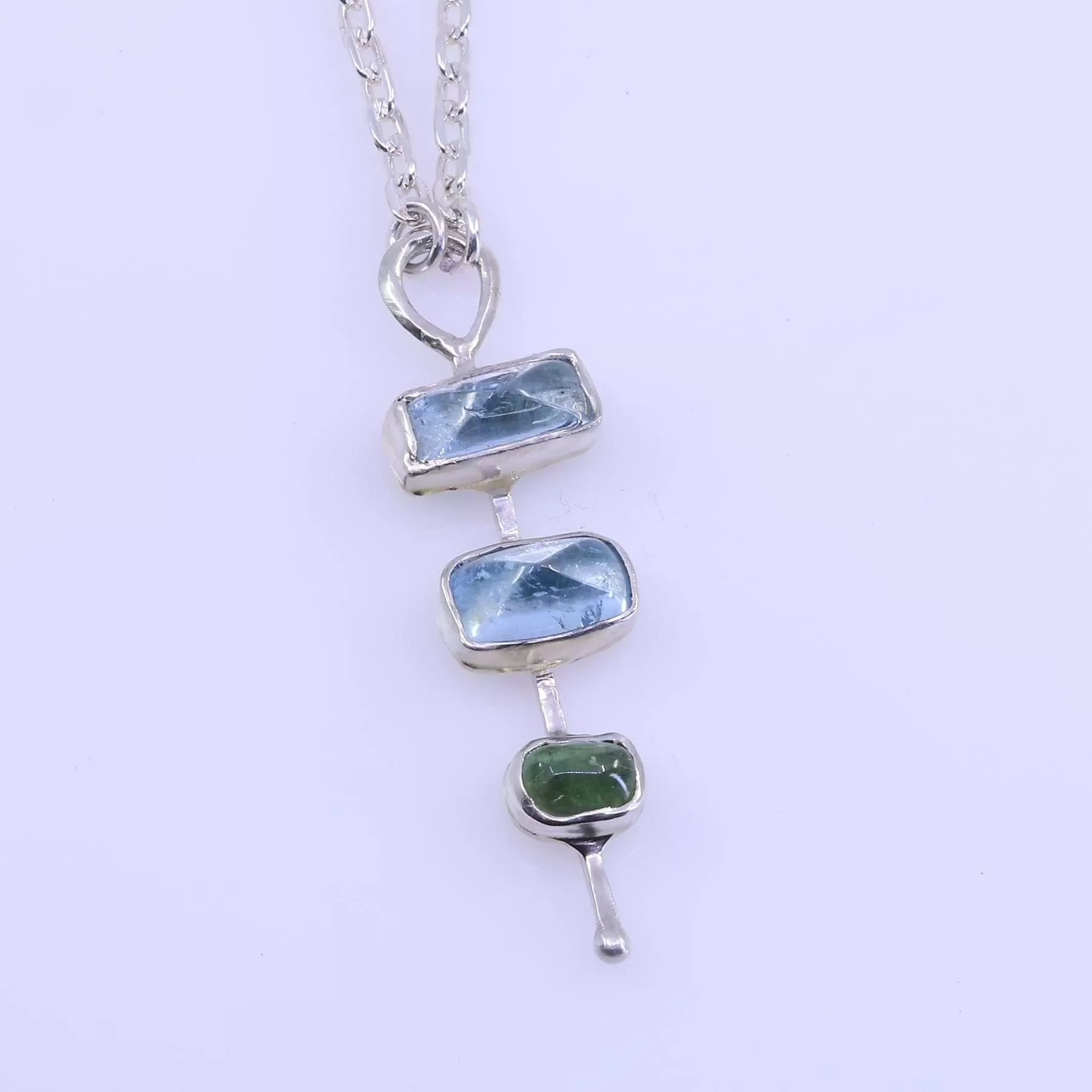 Baltic Sea - Aquamarine and Tourmaline Silver Pendant Necklace