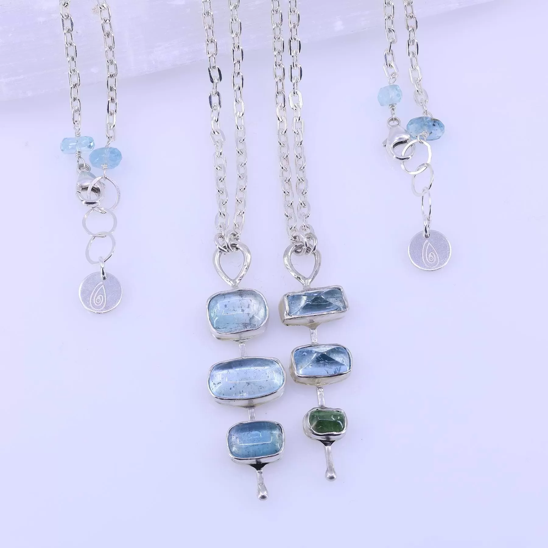 Baltic Sea - Aquamarine and Tourmaline Silver Pendant Necklace