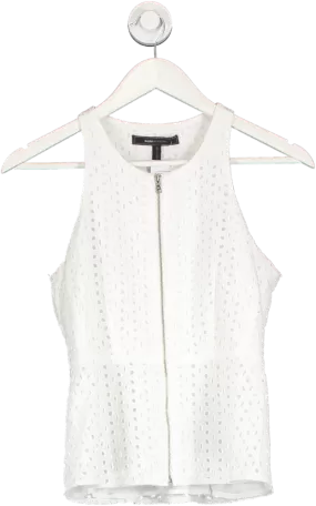 BCBGMAXAZRIA White Zip Front Broderie Top UK XS