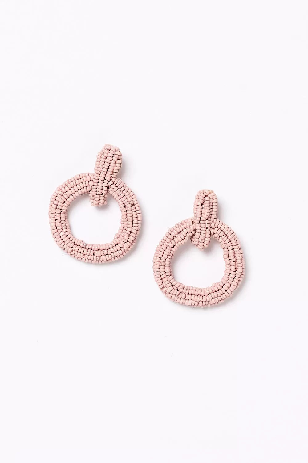 Beaded Circle Earrings in Dusty Pink