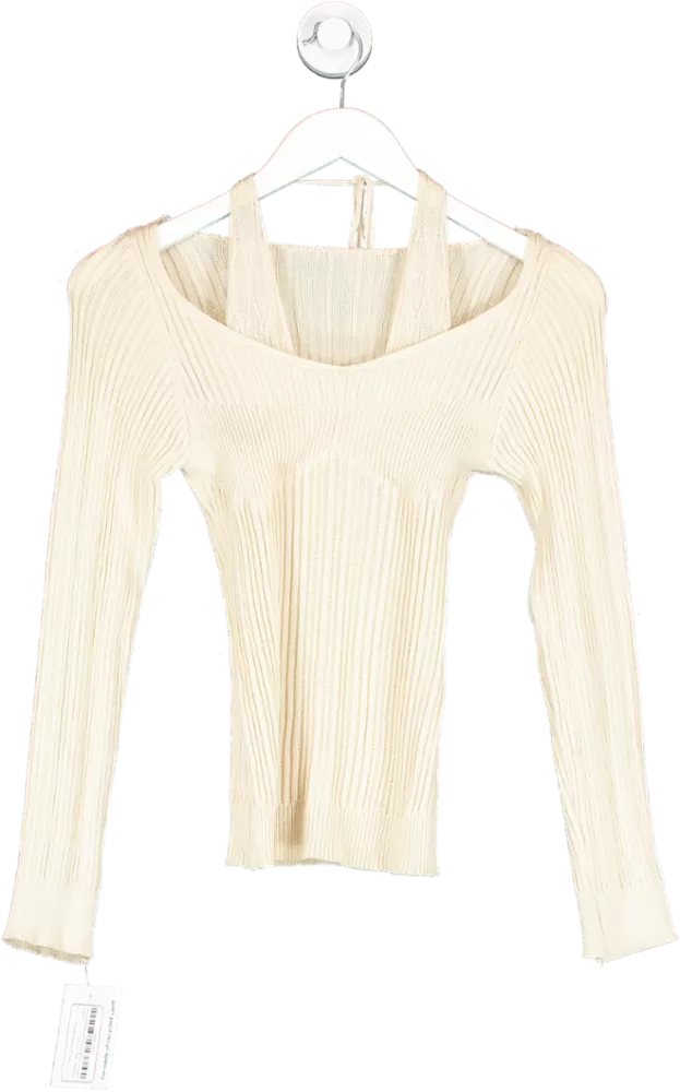 Beige Knitted Jumper With Halter Insert UK S