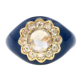 Blue Enamel Rose Cut Diamond Ring