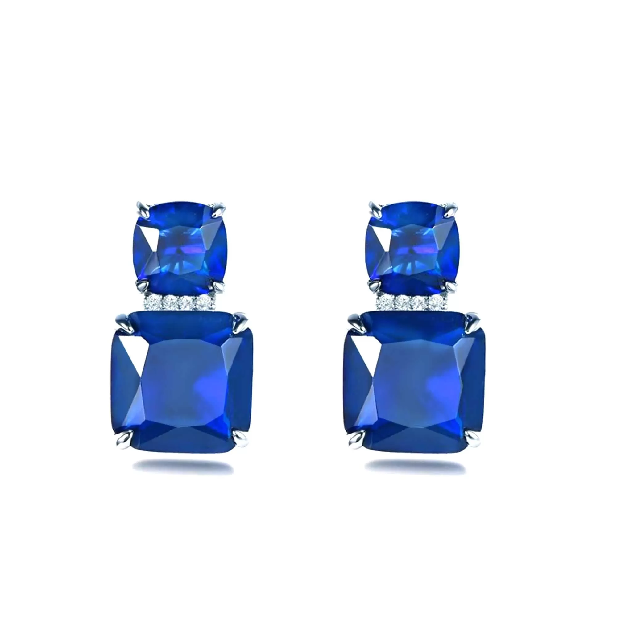 Blue Sapphire Radiant Cut Drop Earrings