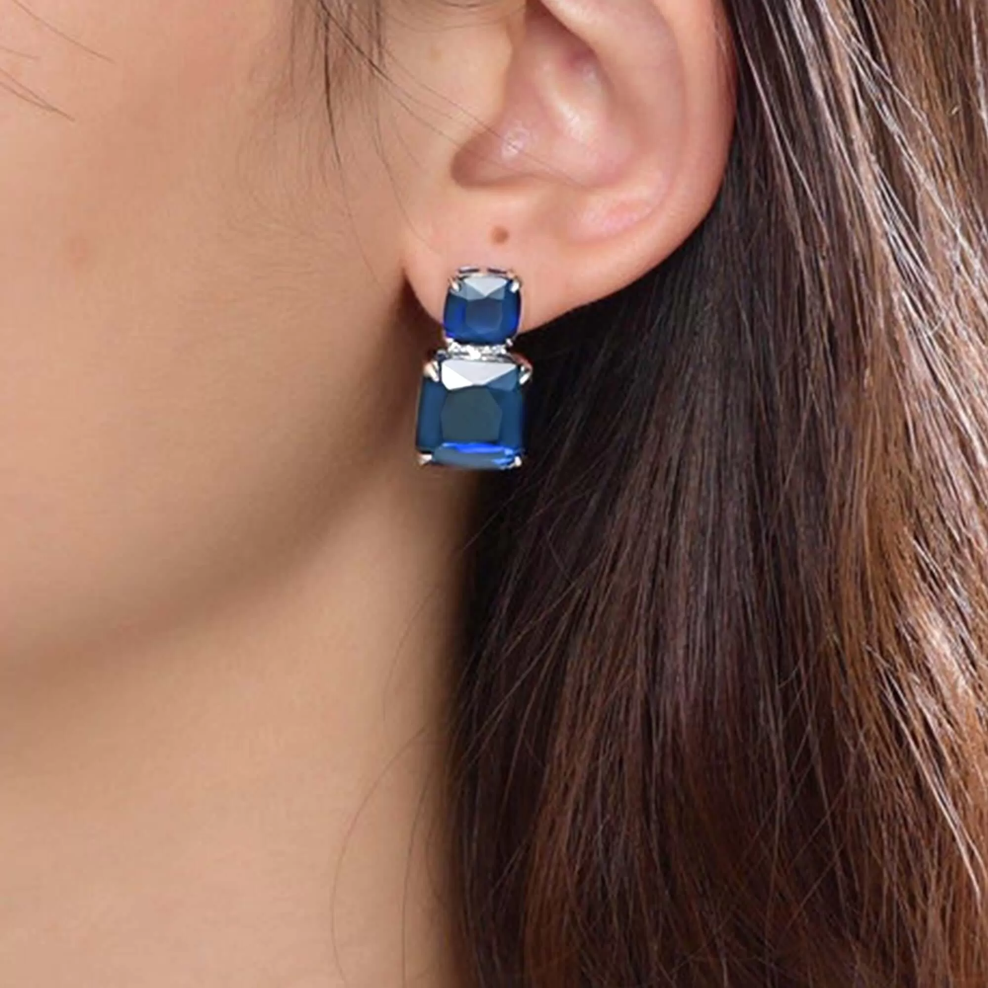 Blue Sapphire Radiant Cut Drop Earrings