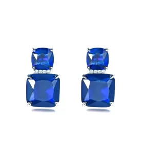 Blue Sapphire Radiant Cut Drop Earrings