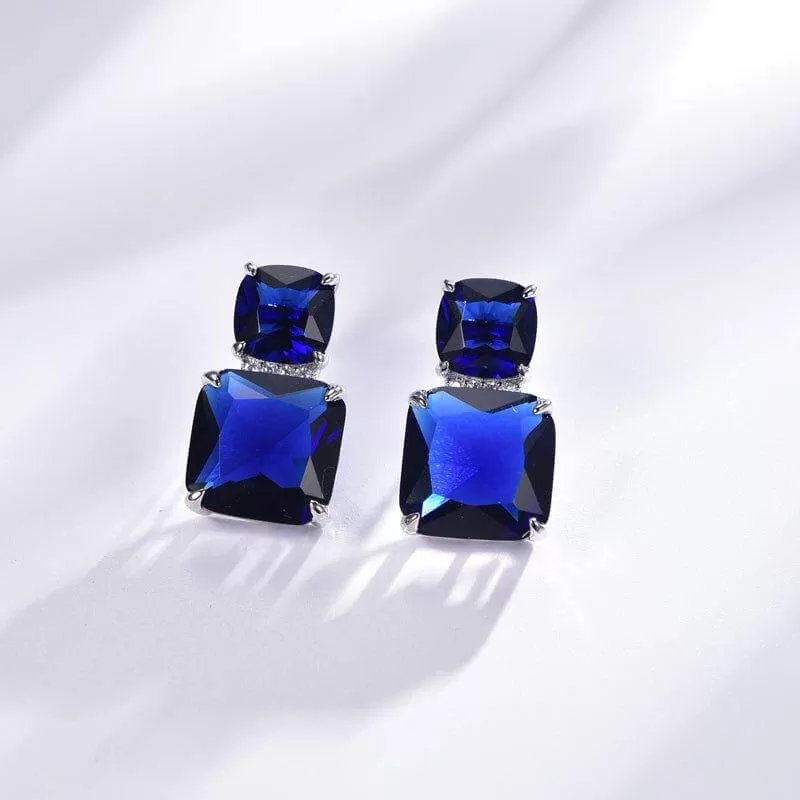 Blue Sapphire Radiant Cut Drop Earrings