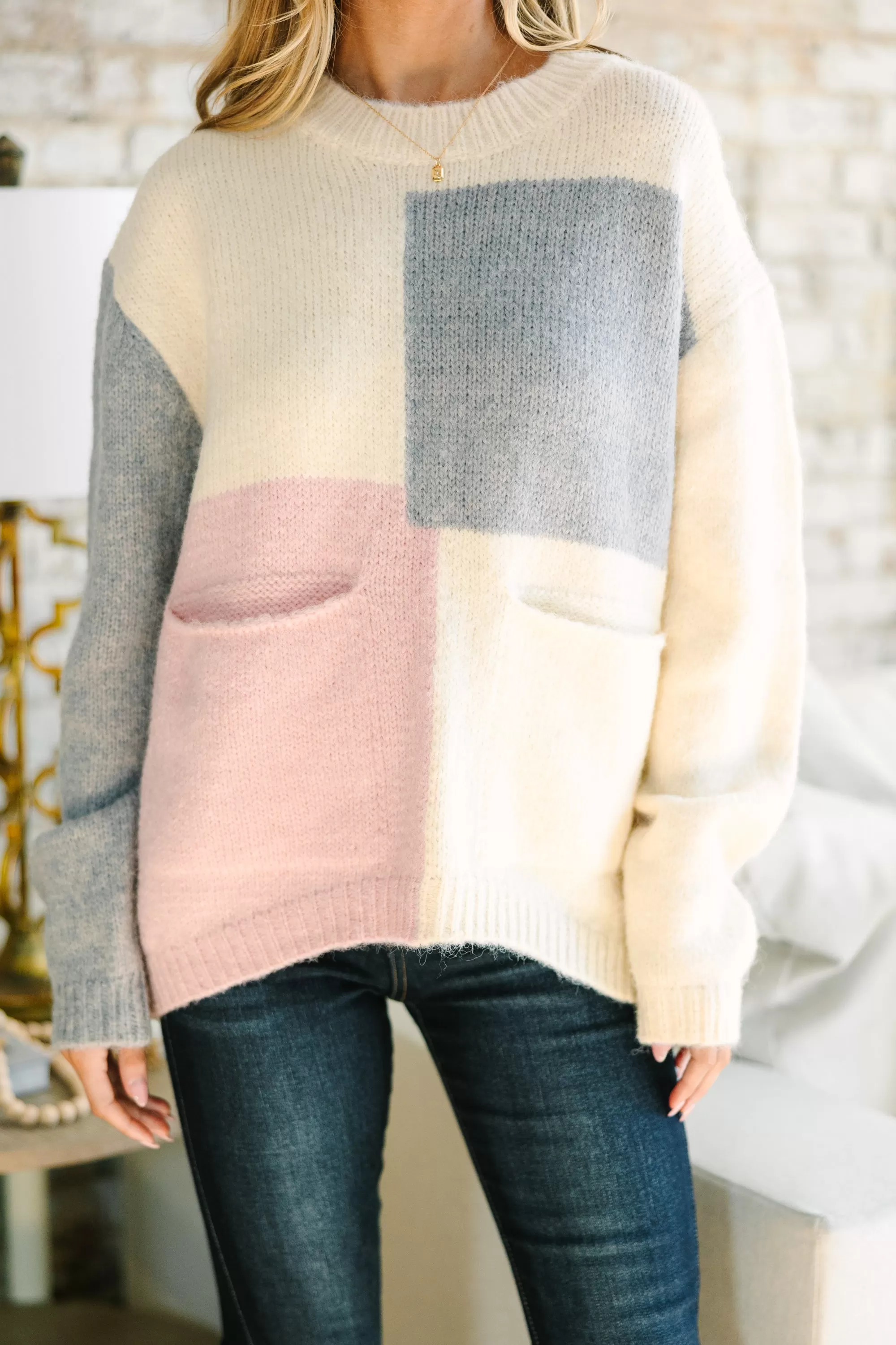 Can't Wait Mauve Pink Colorblock Sweater