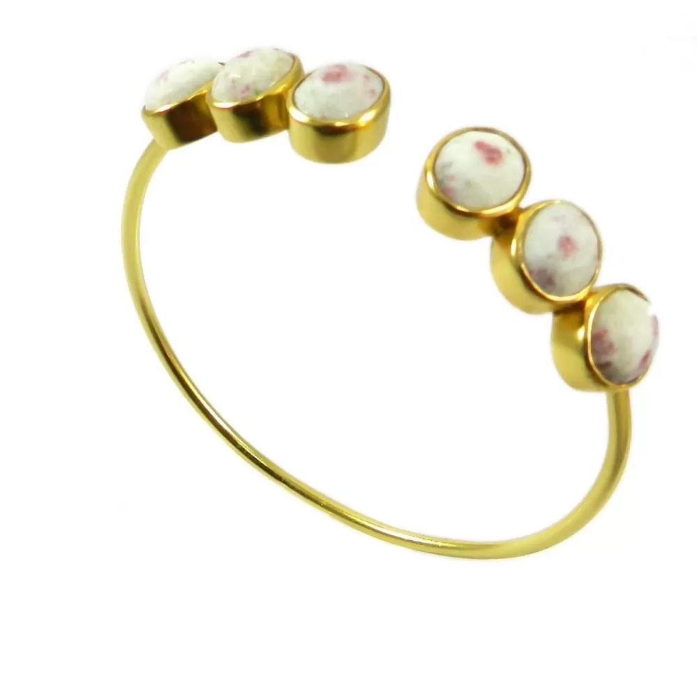 Choose Your Color Stone, Gold Plated Brass Gemstone Adjustable Bangle