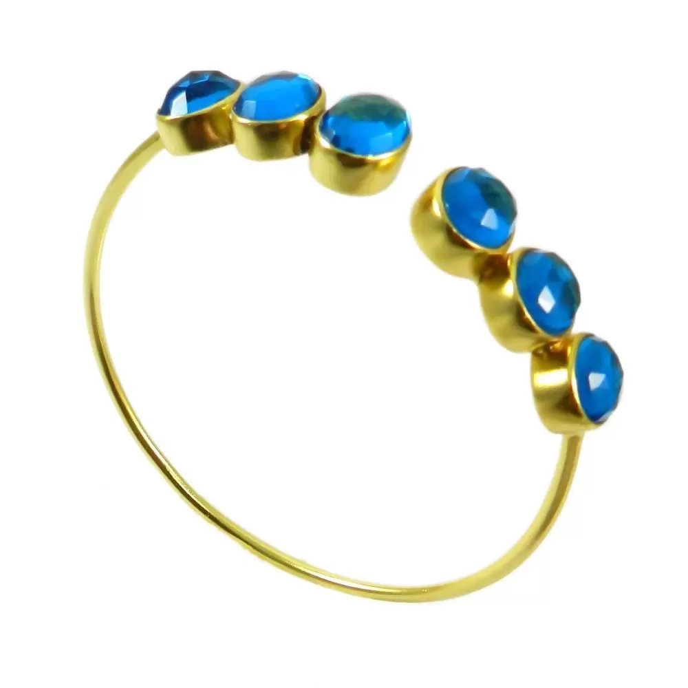 Choose Your Color Stone, Gold Plated Brass Gemstone Adjustable Bangle