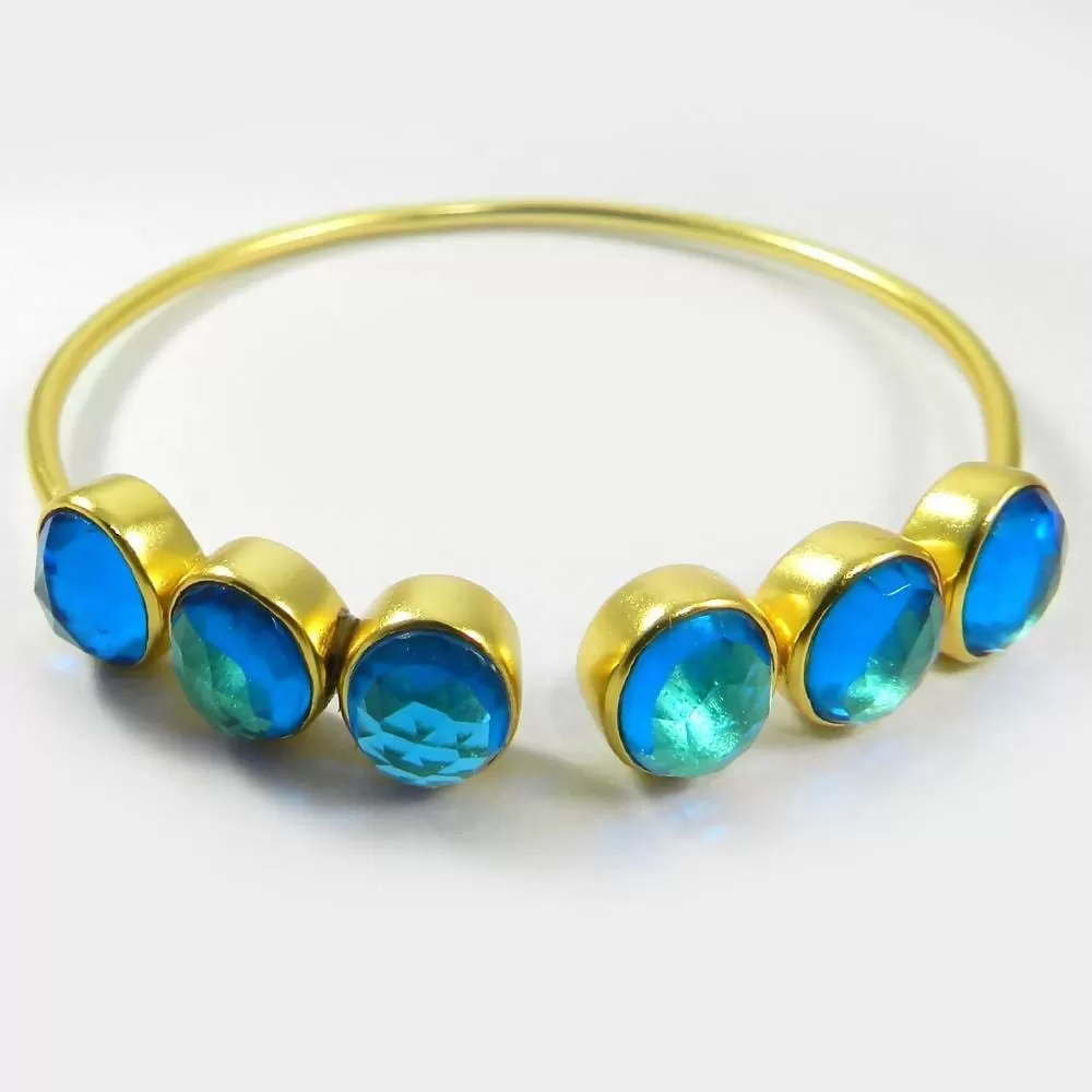 Choose Your Color Stone, Gold Plated Brass Gemstone Adjustable Bangle