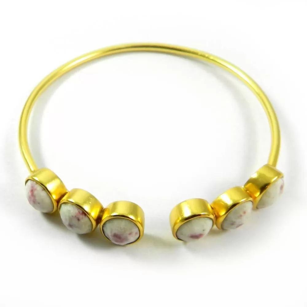 Choose Your Color Stone, Gold Plated Brass Gemstone Adjustable Bangle