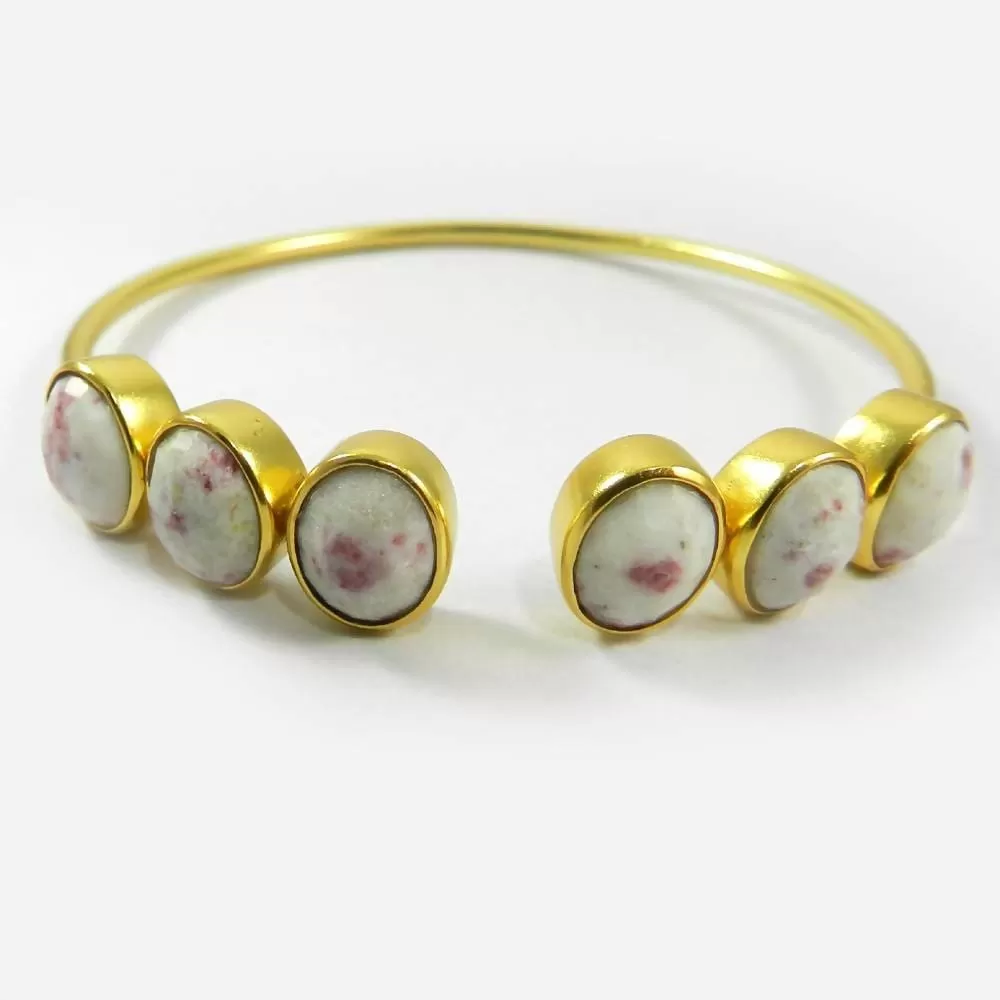 Choose Your Color Stone, Gold Plated Brass Gemstone Adjustable Bangle