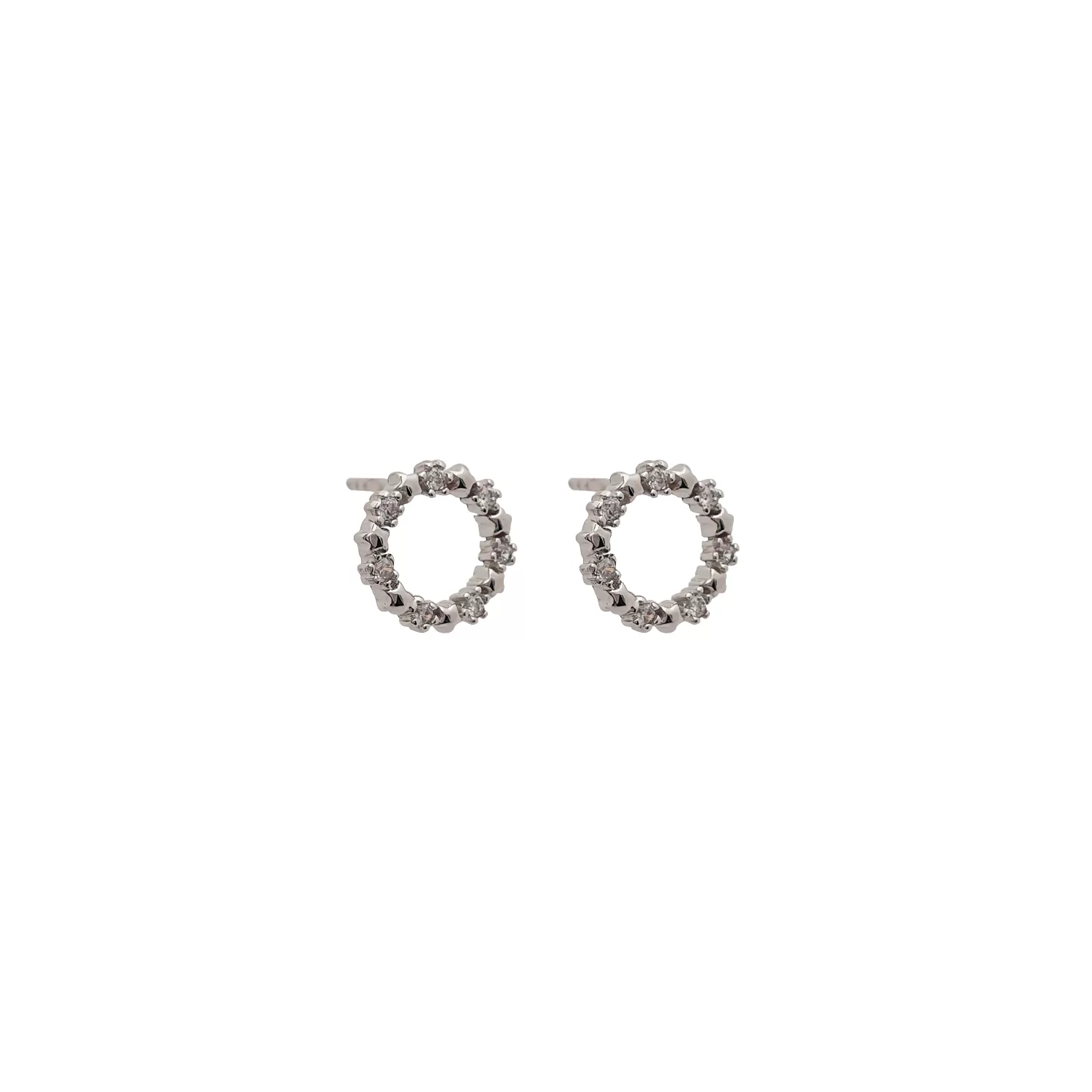 Circular Sterling Silver Earrings with White Cubic Zirconias