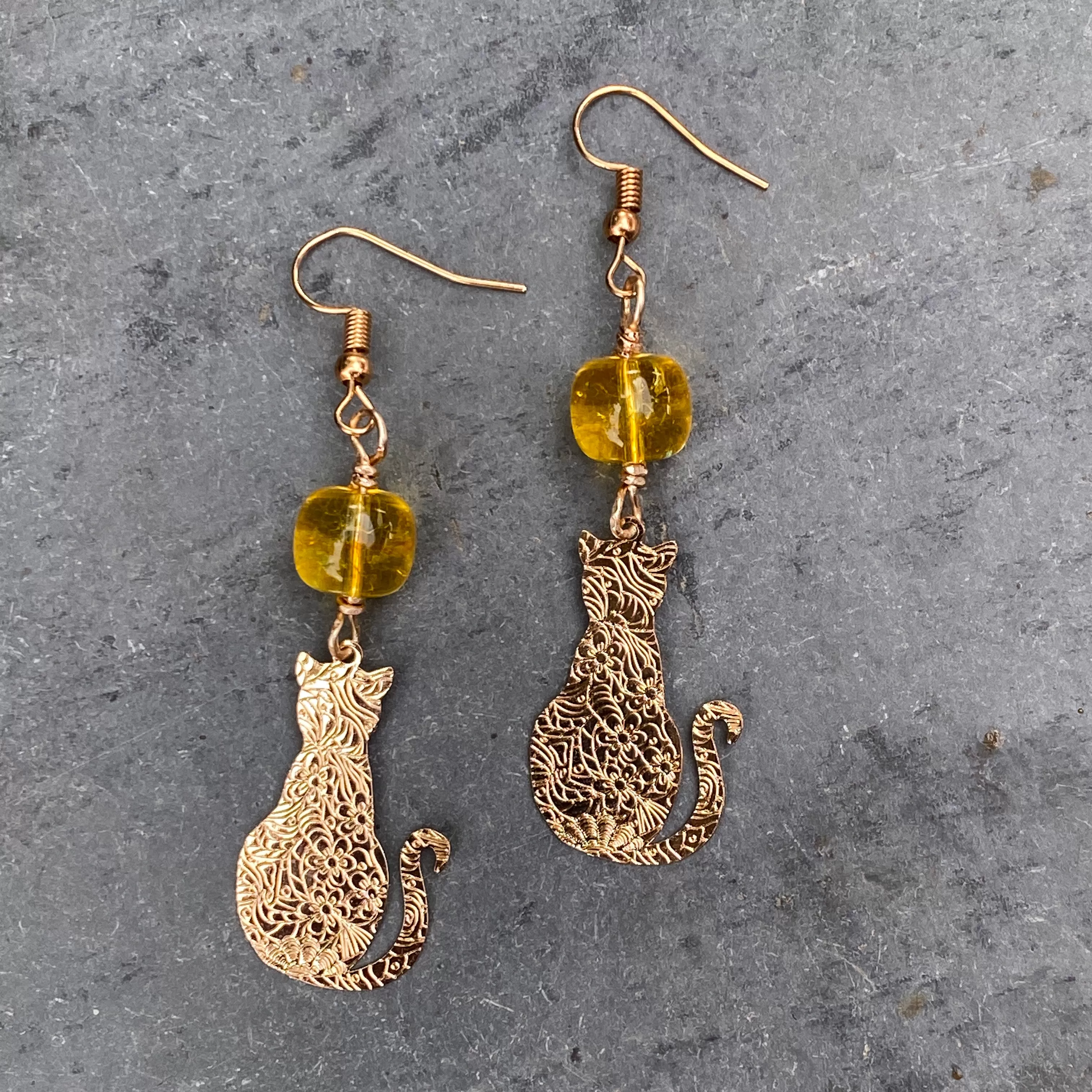 Citrine gemstone and Kitty Cat Earrings